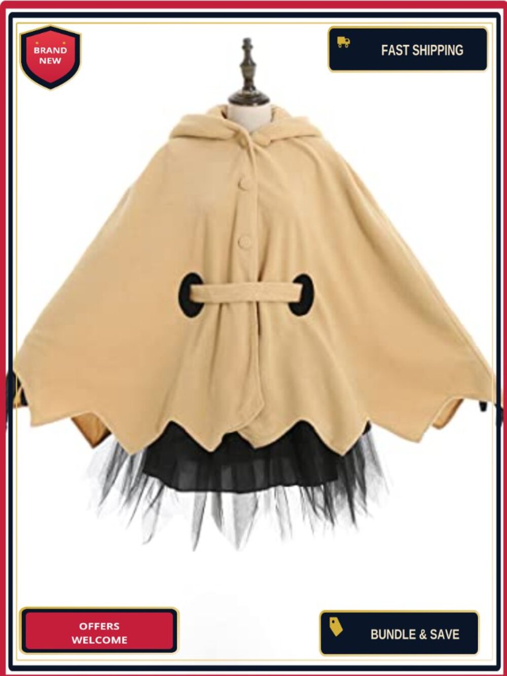 Anime Ghost Cosplay Costume Hooded Cloak Skirt Belt Gloves Fleece Gauze Set
